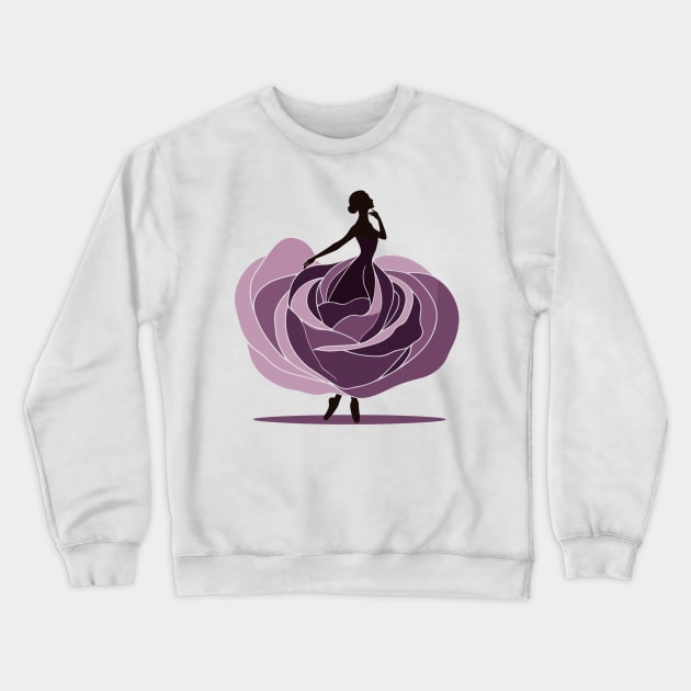 Silhouette of a beautiful ballerina in a purple floral dress, vector illustration, ballet performer Crewneck Sweatshirt by Nora Liak